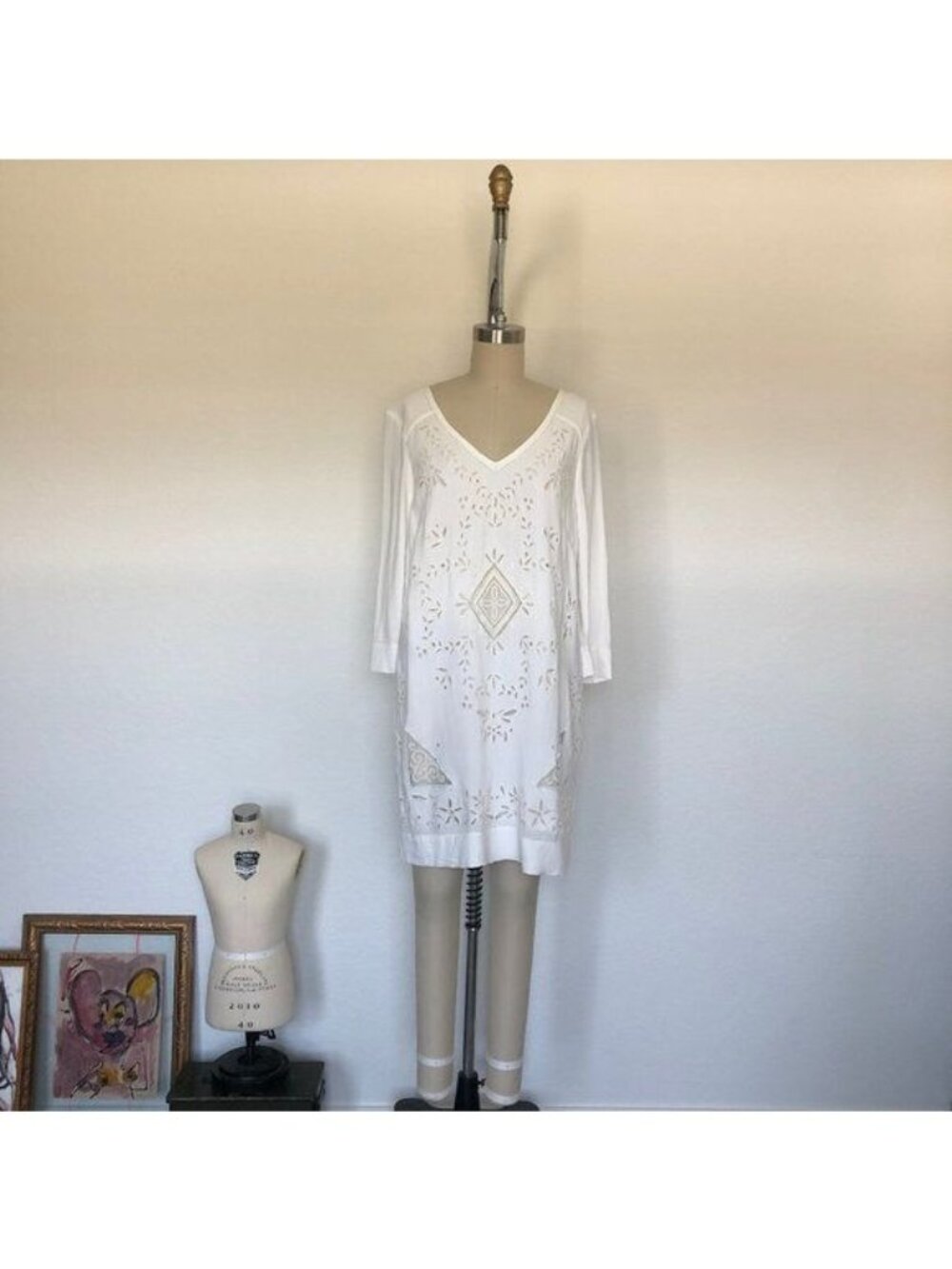 French Conn Camber Sands Eyelet Shift Dress Cutout Cover Up